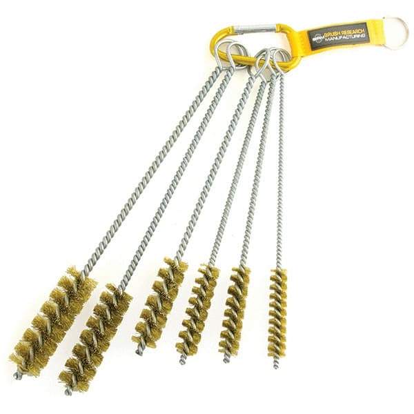 Brush Research Mfg. - 1" Diam Helical Brass Tube Brush - Single Spiral, 0.01" Filament Diam, 3" Brush Length, 12" OAL, 0.245" Diam Galvanized Steel Shank - Exact Tooling