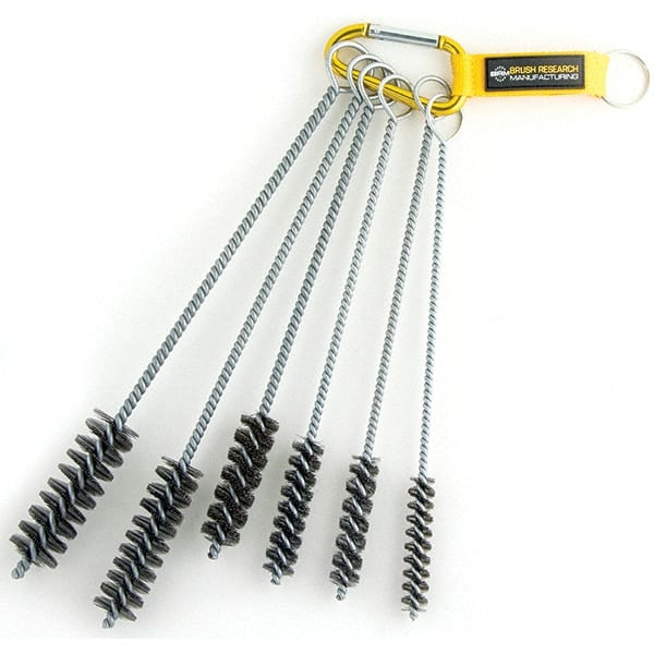 Brush Research Mfg. - 1" Diam Helical Steel Tube Brush - Single Spiral, 0.01" Filament Diam, 3" Brush Length, 12" OAL, 0.245" Diam Galvanized Steel Shank - Exact Tooling