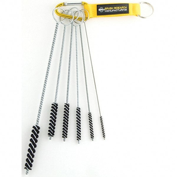 Brush Research Mfg. - 7/16" Diam Helical Natural Bristle Tube Brush - Single Spiral, 0.006" Filament Diam, 2-1/2" Brush Length, 10" OAL, 0.168" Diam Galvanized Steel Shank - Exact Tooling