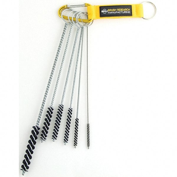 Brush Research Mfg. - 7/16" Diam Helical Nylon Tube Brush - Single Spiral, 0.168" Filament Diam, 3" Brush Length, 10" OAL, 0.168" Diam Galvanized Steel Shank - Exact Tooling