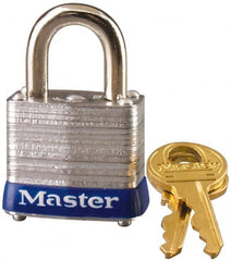 Master Lock - 9/16" Shackle Clearance, Keyed Alike General Security Padlock - 3/16" Shackle Diam, Laminated Steel - Exact Tooling