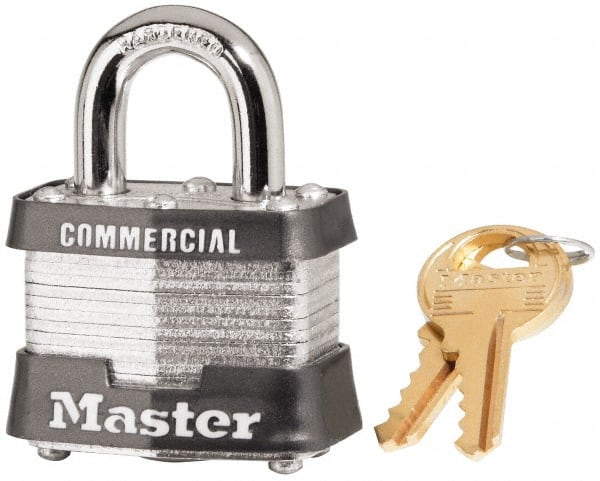 Master Lock - 3/4" Shackle Clearance, Keyed Different Maximum Security Padlock - 9/32" Shackle Diam, Laminated Steel - Exact Tooling