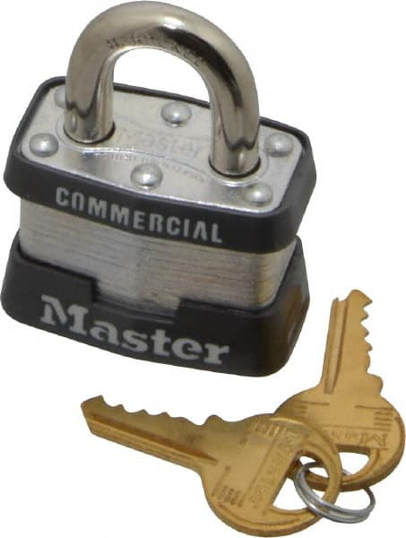 Master Lock - 3/4" Shackle Clearance, Keyed Alike Maximum Security Padlock - 9/32" Shackle Diam, Laminated Steel - Exact Tooling