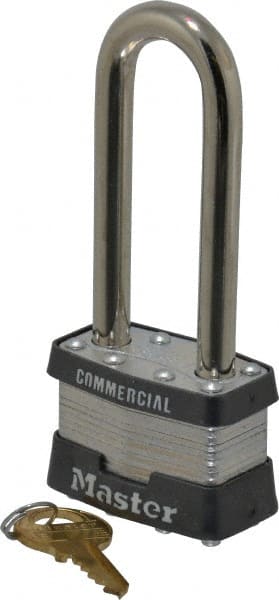 Master Lock - 2-1/2" Shackle Clearance, Keyed Alike Maximum Security Padlock - 5/16" Shackle Diam, Laminated Steel - Exact Tooling