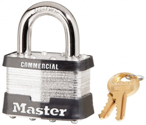 Master Lock - 1" Shackle Clearance, Keyed Alike Maximum Security Padlock - 3/8" Shackle Diam, Laminated Steel - Exact Tooling