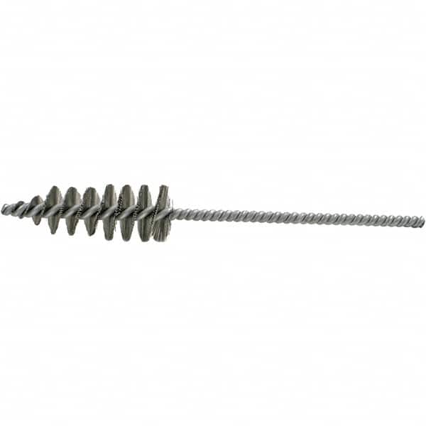 Brush Research Mfg. - 1.3" Diam Helical Steel Tube Brush - Single Spiral, 0.012" Filament Diam, 3-5/8" Brush Length, 10-1/2" OAL, 0.292" Diam Galvanized Steel Shank - Exact Tooling