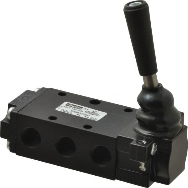 Parker - 0.83 CV Rate, 1/4" NPT Inlet Direct Air 2 Mechanical Spool Valve - 4 Way, 3 Position EC, Lever Manual Return, 150 Max psi - Exact Tooling
