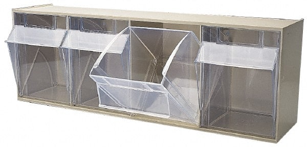 Quantum Storage - 23-5/8" Wide x 8-1/8" High x 6-5/8" Deep, Small Parts Tip Out Stacking Bin Organizer - Polystyrene Frame, 4 Compartments, 5-5/8" Wide x 7-1/2" High x 5" Deep Bin - Exact Tooling