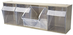 Quantum Storage - 23-5/8" Wide x 8-1/8" High x 6-5/8" Deep, Small Parts Tip Out Stacking Bin Organizer - Polystyrene Frame, 4 Compartments, 5-5/8" Wide x 7-1/2" High x 5" Deep Bin - Exact Tooling