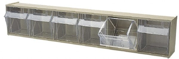 Quantum Storage - 23-5/8" Wide x 4-1/2" High x 3-5/8" Deep, Small Parts Tip Out Stacking Bin Organizer - Polystyrene Frame, 6 Compartments, 3-1/2" Wide x 3-3/4" High x 2-5/8" Deep Bin - Exact Tooling