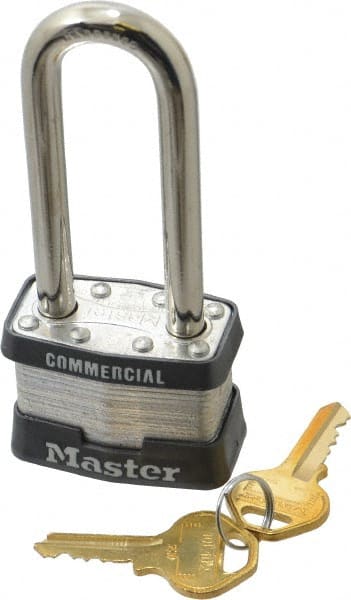 Master Lock - 2-1/2" Shackle Clearance, Keyed Alike Maximum Security Padlock - 5/16" Shackle Diam, Laminated Steel - Exact Tooling