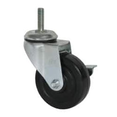 Value Collection - 4" Diam x 1-1/4" Wide x 5-13/32" OAH Stem Mount Swivel Caster with Brake - TPR, 200 Lb Capacity, Ball Bearing, 1/2-13 x 1-1/2" Threaded Stem - Exact Tooling