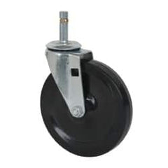 Albion - 5" Diam x 15/16" Wide x 5-5/8" OAH Stem Mount Swivel Caster - Soft Rubber, 125 Lb Capacity, Self-Lubricating Bearing, 7/16 x 1-17/32" Friction Stem - Exact Tooling