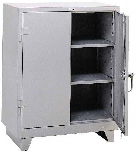 Durham - 2 Shelf Locking Storage Cabinet - Steel, 36" Wide x 24" Deep x 42" High, Gray - Exact Tooling