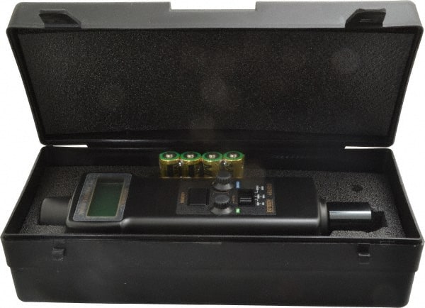 Extech - Accurate up to 0.1%, 0.1 (5 to 999.9) and 1 (1,000 to 99,999) RPM Resolution, Contact Tachometer - 8-1/2 Inch Long x 2.5591 Inch Wide x 1-1/2 Inch Meter Thick, 5 to 99,999 RPM Measurement - Exact Tooling