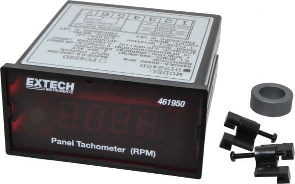 Extech - Accurate up to 0.05%, 0.1 and 0.1 (5 to 1,000) and 1 (1,000 to 9,999) and 10 (10,000 to 99,990) RPM Resolution, Noncontact Tachometer - 4.8819 Inch Long x 2 Inch Wide x 1.2992 Inch Meter Thick, 5 to 99,990 RPM Measurement - Exact Tooling