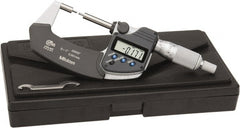 Mitutoyo - 1 Inch, 32mm Throat Depth, Electronic Spline Micrometer - Accurate Up to 0.0001 Inch, 1/4 Inch Spindle Diameter, 0.18mm Head Diameter, Ratchet Stop Thimble, Data Output - Exact Tooling