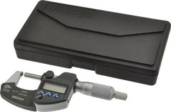Mitutoyo - 25.4mm Max Measurement, Spherical Face Micrometer - Accuracy Up to 0.0001 Inch, Data Output, 0.0001 Inch Resolution, Electronic Operation, Ratchet Stop Thimble, IP65 Water Resistance Rating, SR44 Battery - Exact Tooling