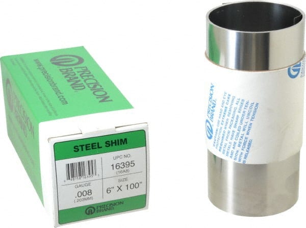 Made in USA - 100 Inch Long x 6 Inch Wide x 0.008 Inch Thick, Roll Shim Stock - Steel - Exact Tooling