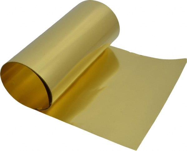 Made in USA - 100 Inch Long x 6 Inch Wide x 0.0015 Inch Thick, Roll Shim Stock - Brass - Exact Tooling