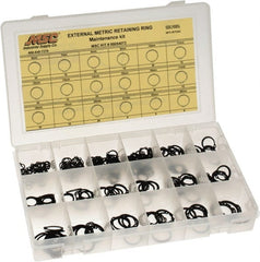 Made in USA - 310 Piece, M6 to M25, Steel, Snap External Retaining Ring Assortment - Includes Compartmented Case, Specification Labels - Exact Tooling