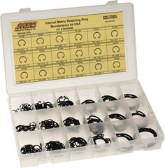 Made in USA - 174 Piece, M10 to M40, Steel, Snap Internal Retaining Ring Assortment - Includes Compartmented Case, Specification Labels - Exact Tooling