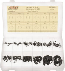 Made in USA - 190 Piece, M2.3 to M19, Steel, E Style External Retaining Ring Assortment - Includes Compartmented Case, Specification Labels - Exact Tooling