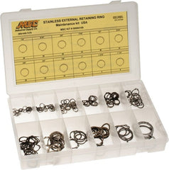 Value Collection - 315 Piece, 1/4 to 1-1/4", Stainless Steel, Snap External Retaining Ring Assortment - Includes Compartmented Case, Specification Labels - Exact Tooling