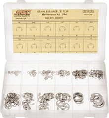 Made in USA - 206 Piece, 1/8 to 7/8", Stainless Steel, E Style External Retaining Ring Assortment - Exact Tooling