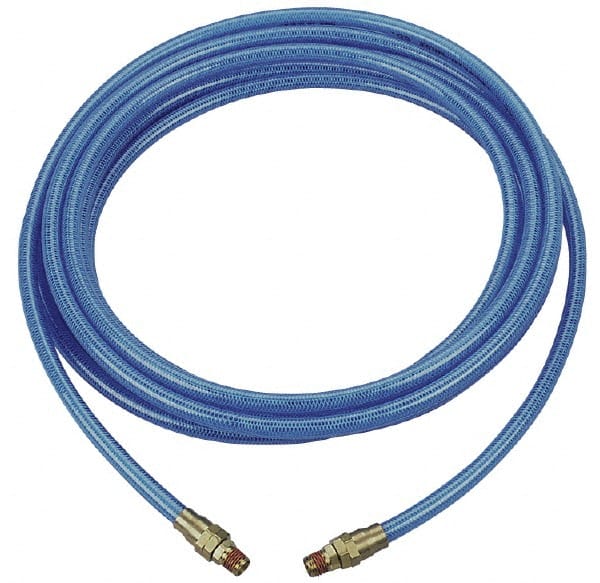 Coilhose Pneumatics - 3/8" ID, 3/8 Thread, 100' Long, Transparent Blue Polyurethane Coiled & Self Storing Hose - 200 Max psi, Male Rigid x Male Rigid - Exact Tooling