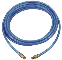 Coilhose Pneumatics - 3/8" ID, 3/8 Thread, 50' Long, Transparent Blue Polyurethane Coiled & Self Storing Hose - 200 Max psi, Male Rigid x Male Rigid - Exact Tooling