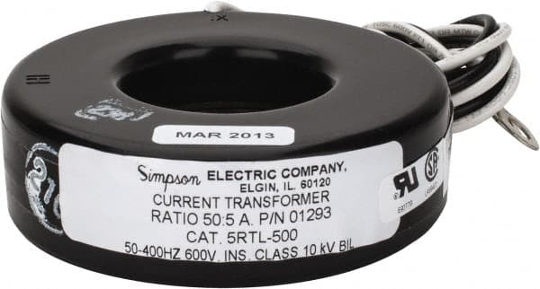 Simpson Electric - 2 VA Burden, 50 Amp AC Input, 5 Amp AC Output, 50 to 400 Hz, Panel Meter Donut Current Transformer - Screw Terminal, For Use with AC Ammeter - Exact Tooling