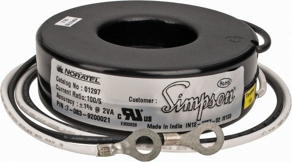 Simpson Electric - 2 VA Burden, 100 Amp AC Input, 5 Amp AC Output, 50 to 400 Hz, Panel Meter Donut Current Transformer - Screw Terminal, For Use with AC Ammeter - Exact Tooling