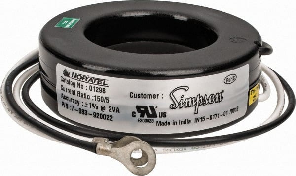 Simpson Electric - 2 VA Burden, 150 Amp AC Input, 5 Amp AC Output, 50 to 400 Hz, Panel Meter Donut Current Transformer - Screw Terminal, For Use with AC Ammeter - Exact Tooling