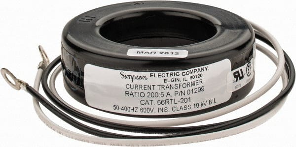 Simpson Electric - 2 VA Burden, 200 Amp AC Input, 5 Amp AC Output, 50 to 400 Hz, Panel Meter Donut Current Transformer - Screw Terminal, For Use with AC Ammeter - Exact Tooling