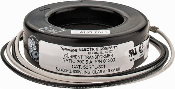 Simpson Electric - 2 VA Burden, 300 Amp AC Input, 5 Amp AC Output, 50 to 400 Hz, Panel Meter Donut Current Transformer - Screw Terminal, For Use with AC Ammeter - Exact Tooling