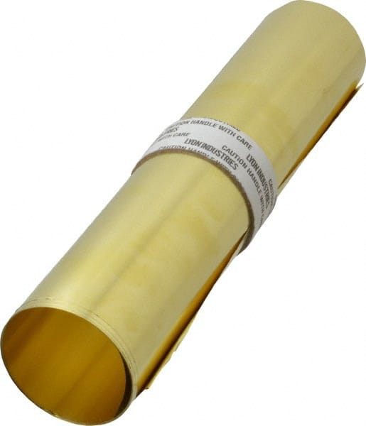 Made in USA - 10 Ft. Long x 12 Inch Wide x 0.002 Inch Thick, Roll Shim Stock - Brass - Exact Tooling