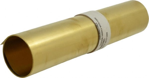 Made in USA - 10 Ft. Long x 12 Inch Wide x 0.005 Inch Thick, Roll Shim Stock - Brass - Exact Tooling
