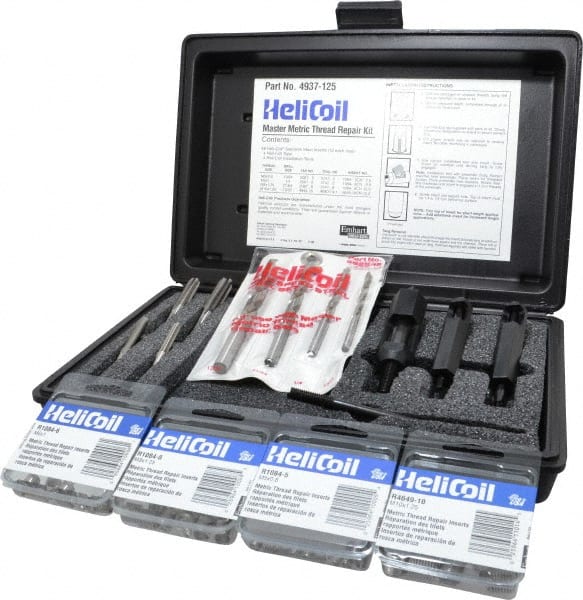 Heli-Coil - 48 Inserts, M5x0.80 - M10x1.25 Internal Thread, M10x1.25, M5x0.80, M6x1.00, M8x1.25 Metric, Thread Repair Kit - Includes Drill, Installation Tool and Tap - Exact Tooling