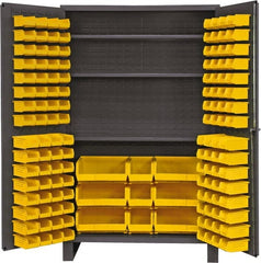 Durham - 3 Shelf 137 Bin Storage Cabinet - Steel, 48" Wide x 24" Deep x 78" High, Gray - Exact Tooling