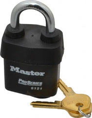 Master Lock - 1-1/8" Shackle Clearance, Keyed Different Pro Series Solid Steel Padlock - 5/16" Shackle Diam, Laminated Steel - Exact Tooling