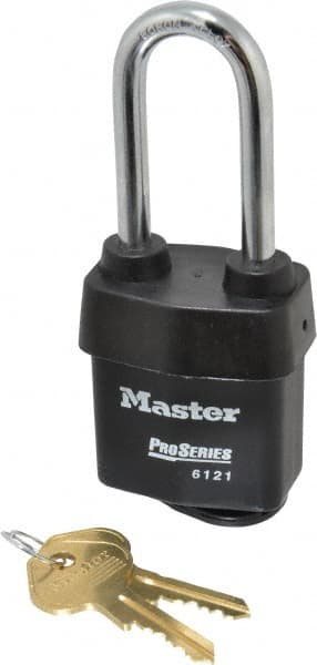 Master Lock - 2-1/2" Shackle Clearance, Keyed Alike Pro Series Solid Steel Padlock - 5/16" Shackle Diam, Laminated Steel - Exact Tooling