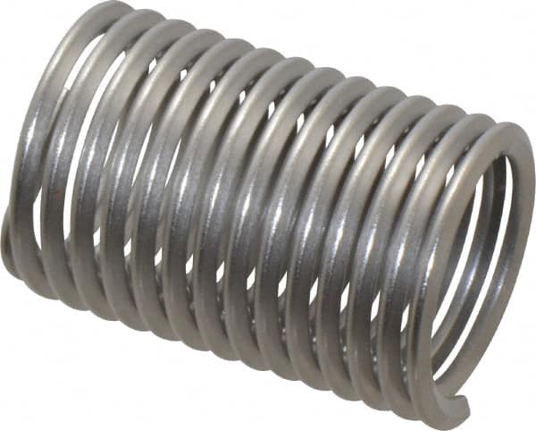 Heli-Coil - 1-8 UNC, 2" OAL, Free Running Helical Insert - 14 Free Coils, Tanged, 304 Stainless Steel, Bright Finish, 2D Insert Length - Exact Tooling