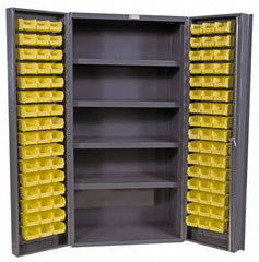 Durham - 4 Shelf 96 Bin Storage Cabinet - Steel, 36" Wide x 24" Deep x 72" High, Gray - Exact Tooling