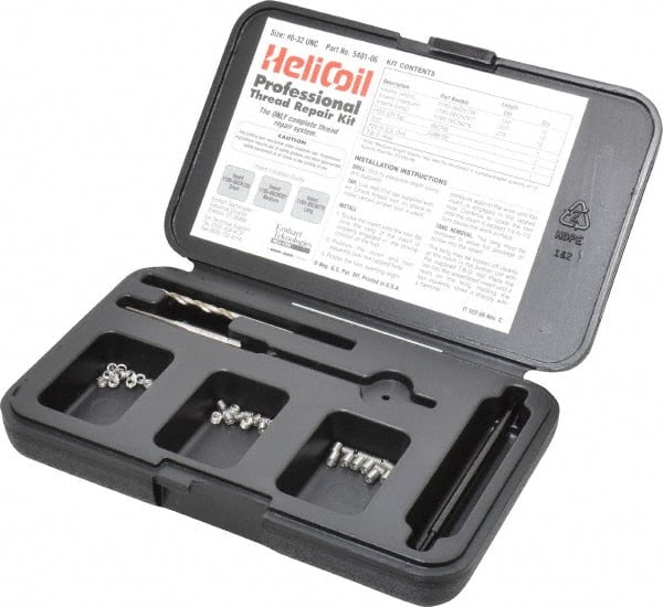 Heli-Coil - 36 Inserts, #6-32 UNC, Thread Repair Kit - 0.207" Insert Length - Exact Tooling