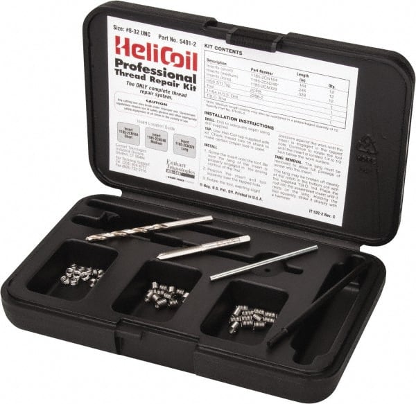 Heli-Coil - 36 Inserts, #8-32 UNC, Thread Repair Kit - 0.246" Insert Length - Exact Tooling