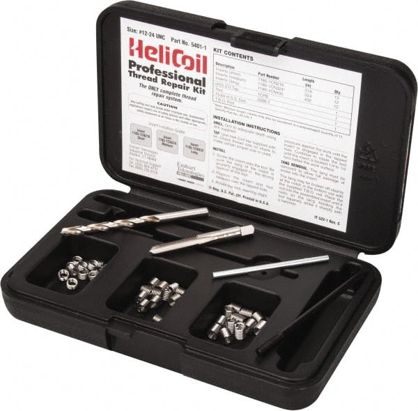 Heli-Coil - 36 Inserts, #12-24 UNC, Thread Repair Kit - 0.324" Insert Length - Exact Tooling