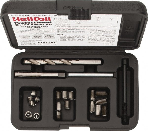 Heli-Coil - 18 Inserts, 3/8-16 UNC, Thread Repair Kit - 0.562" Insert Length - Exact Tooling