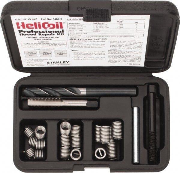 Heli-Coil - 18 Inserts, 1/2-13 UNC, Thread Repair Kit - 0.75" Insert Length - Exact Tooling
