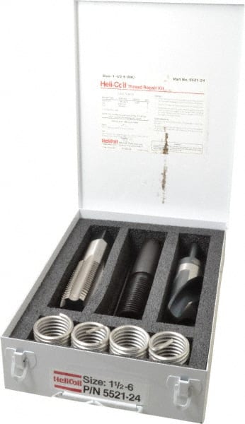 Heli-Coil - 4 Inserts, 1-1/2 - 6 UNC, Thread Repair Kit - 2.25" Insert Length - Exact Tooling